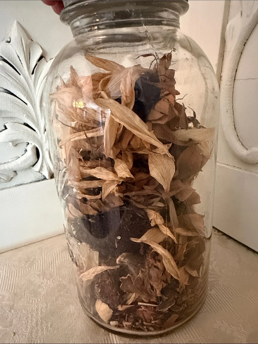 Vintage Ball Canning Jar Galvanized Metal Lid - Sunflower Potpourri Display